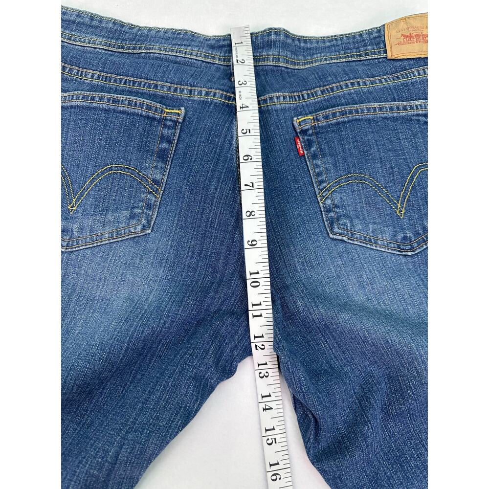 Levi’s 518 Superlow Bootcut Jeans Blue Wash Yellow Stitching Juniors 15M - Picture 11 of 14
